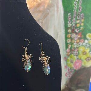 Gold and Blue Wire Earrings